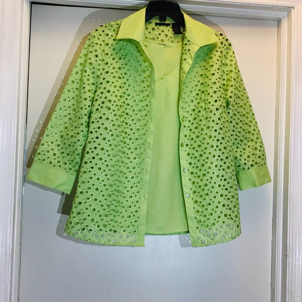 🔥Karen Arnold Lime Green Cut-Out Top